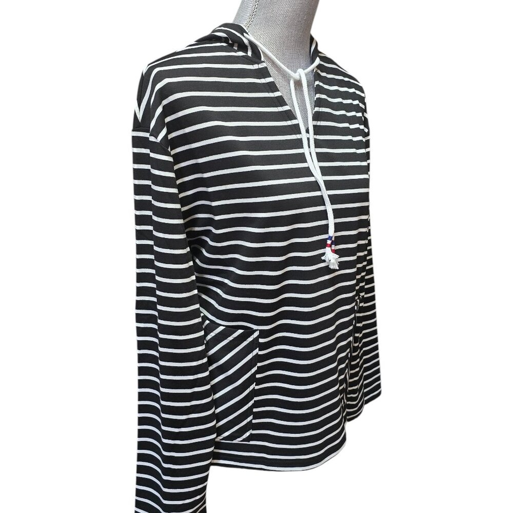 IN'VOLAND Women's Plus Size V Neck Striped Hooded Top NWT 16W